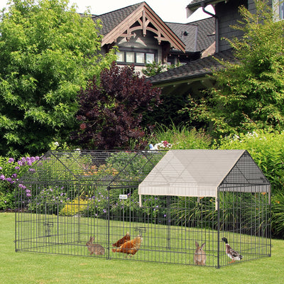 Outdoor Metal Kennel Enclosure for Small Animals, Beige