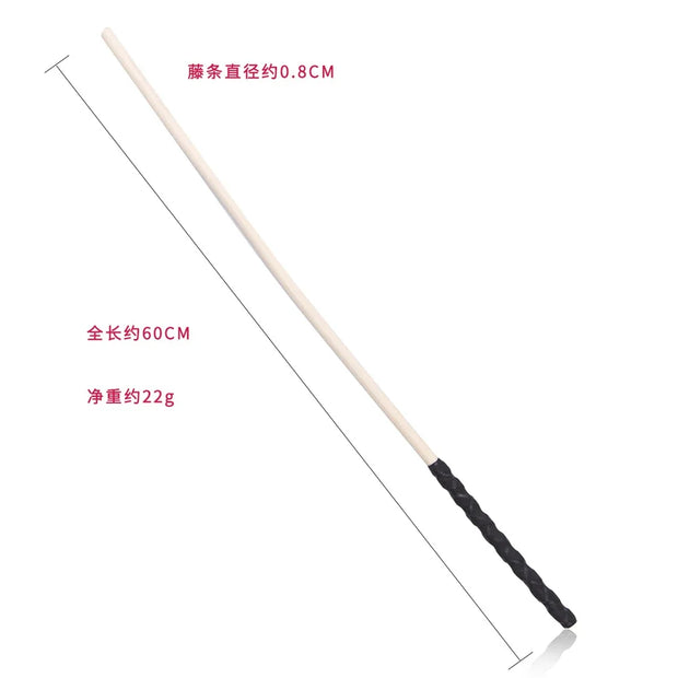 60CM Handmade Natural Rattan Horse Whip Bull Whip for Horse Training Round PU Leather Handle