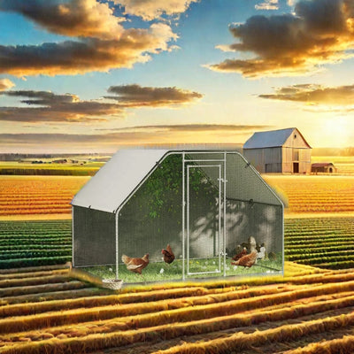 High Quality, Portable Galvanized Steel, Mobile Chicken Coop, Outdoor Poultry Rabbit, Hen, Geese, Ducks, & Farm Dogs Cage