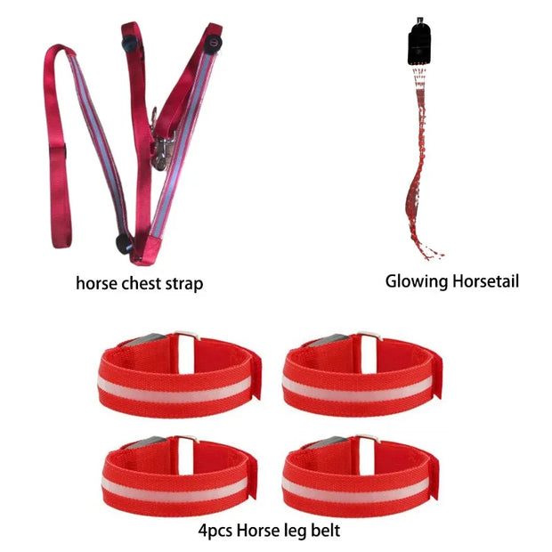 3Pcs LED Horse Ride Set Legs Chest Tails Straps Horsing Riding Luminous Equestrian Suits Night Lights Visible Horse Equestrian